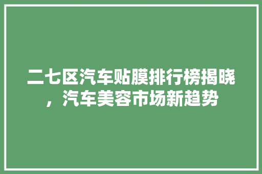二七区汽车贴膜排行榜揭晓，汽车美容市场新趋势