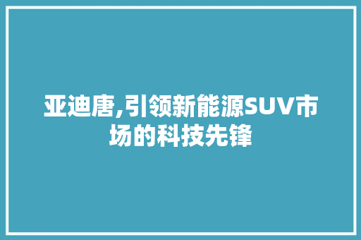 亚迪唐,引领新能源SUV市场的科技先锋 自动驾驶
