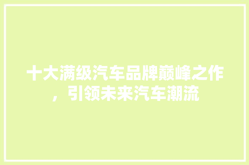 十大满级汽车品牌巅峰之作，引领未来汽车潮流