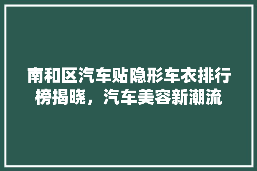 南和区汽车贴隐形车衣排行榜揭晓，汽车美容新潮流
