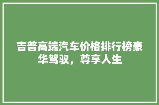 吉普高端汽车价格排行榜豪华驾驭，尊享人生