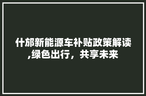 什邡新能源车补贴政策解读,绿色出行，共享未来