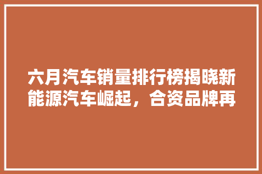 六月汽车销量排行榜揭晓新能源汽车崛起，合资品牌再受冲击