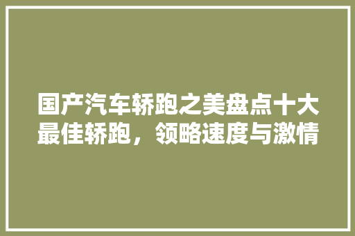 国产汽车轿跑之美盘点十大最佳轿跑，领略速度与激情的碰撞！