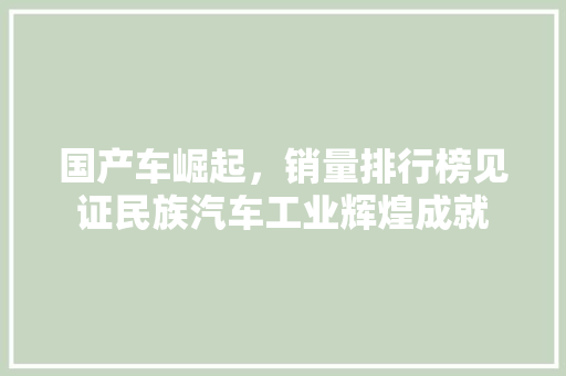 国产车崛起，销量排行榜见证民族汽车工业辉煌成就