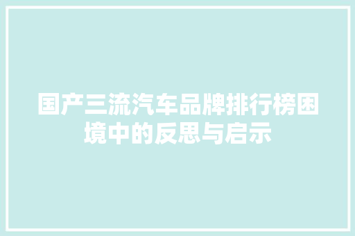 国产三流汽车品牌排行榜困境中的反思与启示