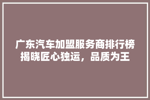 广东汽车加盟服务商排行榜揭晓匠心独运，品质为王