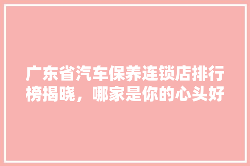 广东省汽车保养连锁店排行榜揭晓，哪家是你的心头好