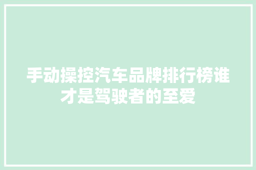 手动操控汽车品牌排行榜谁才是驾驶者的至爱