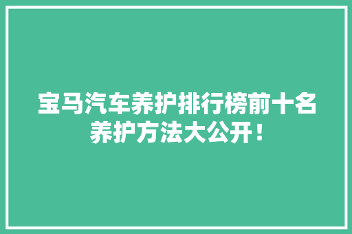 宝马汽车养护排行榜前十名养护方法大公开！