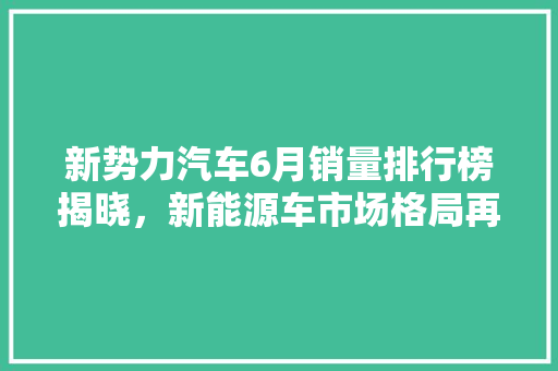 新势力汽车6月销量排行榜揭晓，新能源车市场格局再起波澜