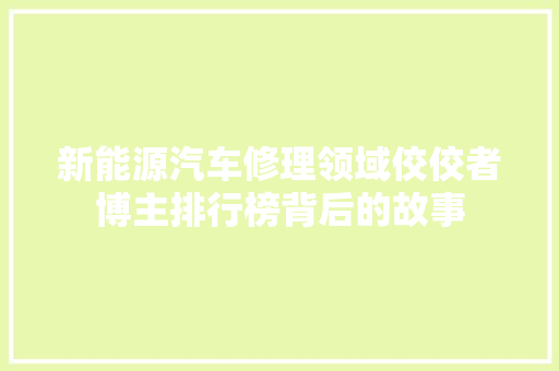 新能源汽车修理领域佼佼者博主排行榜背后的故事