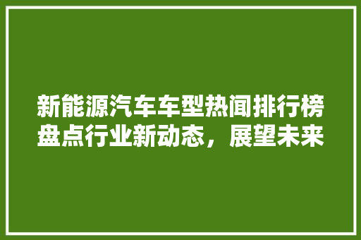 新能源汽车车型热闻排行榜盘点行业新动态，展望未来发展趋势