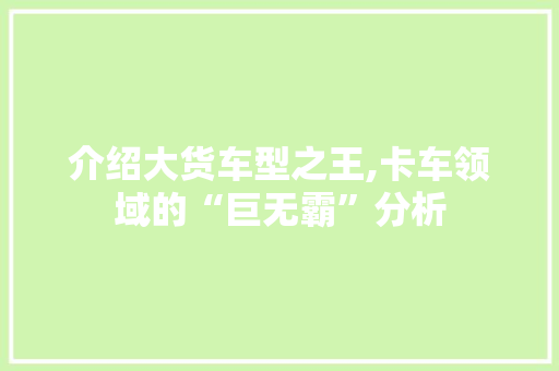 介绍大货车型之王,卡车领域的“巨无霸”分析