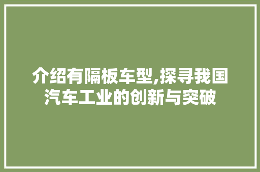 介绍有隔板车型,探寻我国汽车工业的创新与突破