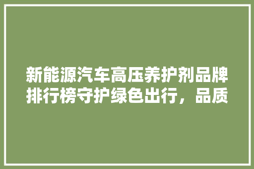 新能源汽车高压养护剂品牌排行榜守护绿色出行，品质之选引领未来