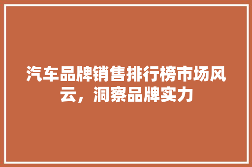 汽车品牌销售排行榜市场风云，洞察品牌实力