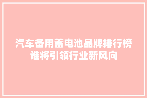 汽车备用蓄电池品牌排行榜谁将引领行业新风向