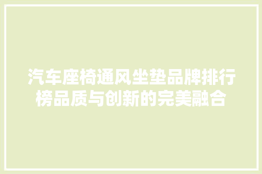 汽车座椅通风坐垫品牌排行榜品质与创新的完美融合