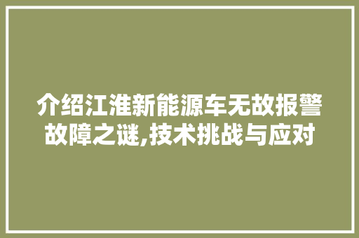 介绍江淮新能源车无故报警故障之谜,技术挑战与应对步骤