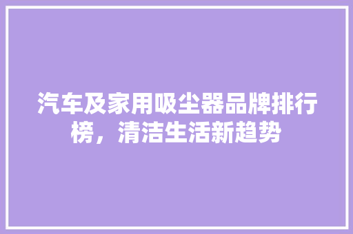 汽车及家用吸尘器品牌排行榜，清洁生活新趋势