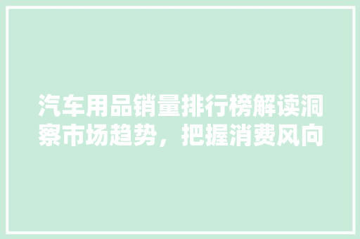 汽车用品销量排行榜解读洞察市场趋势，把握消费风向标 新车资讯