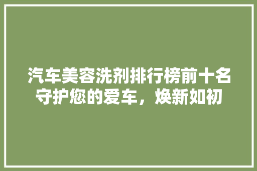 汽车美容洗剂排行榜前十名守护您的爱车，焕新如初