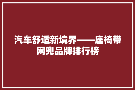 汽车舒适新境界——座椅带网兜品牌排行榜