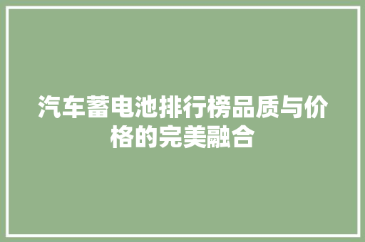 汽车蓄电池排行榜品质与价格的完美融合