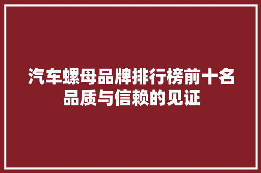 汽车螺母品牌排行榜前十名品质与信赖的见证