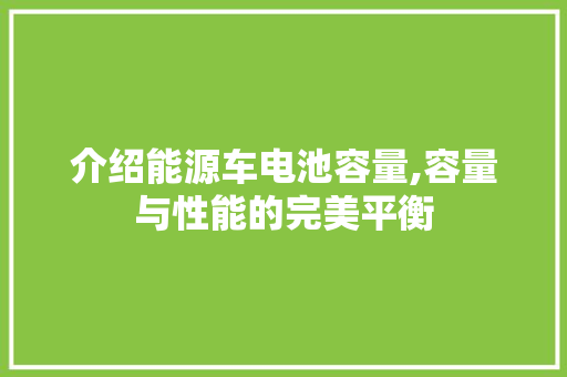 介绍能源车电池容量,容量与性能的完美平衡
